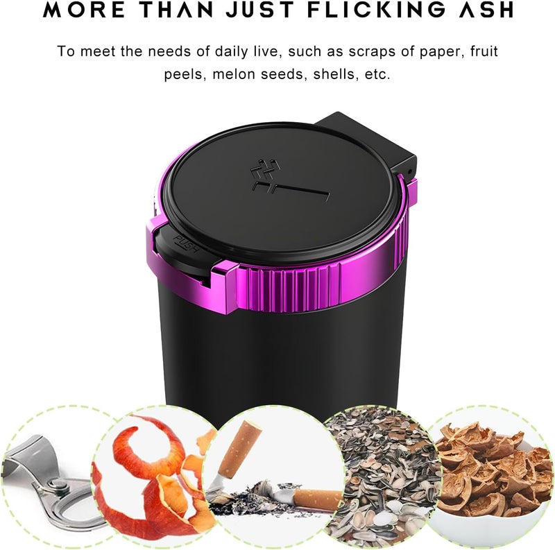 MUQIDA Car Ashtray with Lid, Auto Portable Stainless Steel Smokeless Ash Tray with LED Light, Detachable Windproof Ashtray Mini Trash Can for Most Car Cup Holder Home Office (Purple) - Image 5